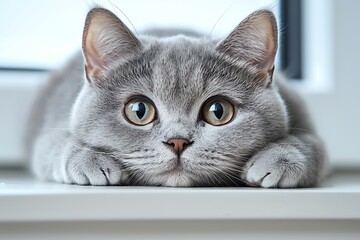 Grey Cat on Window Sill
