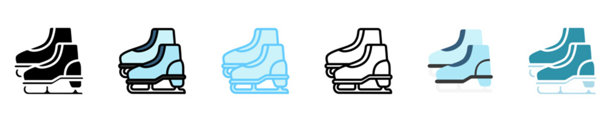 ice skates multi style, mini illustration icon set. use for modern concept, print, UI, UX kit, web and app development. Vector EPS 10, related to winter, cold season.