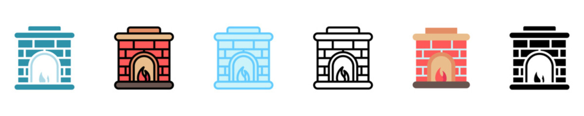 fireplace multi style, mini illustration icon set. use for modern concept, print, UI, UX kit, web and app development. Vector EPS 10, related to winter, cold season.