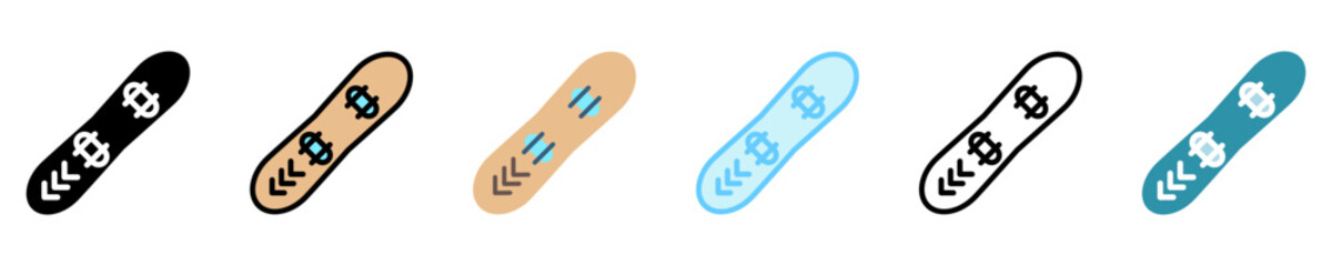 snowboard multi style, mini illustration icon set. use for modern concept, print, UI, UX kit, web and app development. Vector EPS 10, related to winter, cold season.