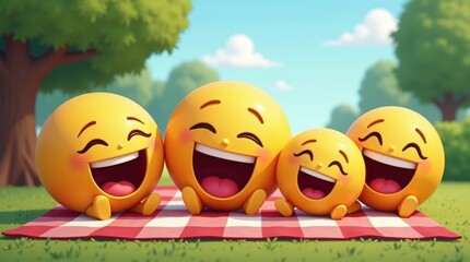 Celebrating world laughter day with joyful emojis in a cheerful park setting animated scene of happiness