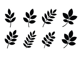 set of black silhouettes of leaves