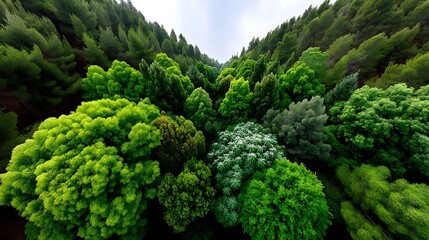 Lush Green Forest Canopy Aerial View of Diverse Trees and Foliage