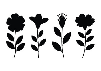 set of silhouette vector of botanical flower.