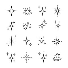 Line star glitter shine of doodle set. Star shine glow, spark glitter, sparkle light vector illustration