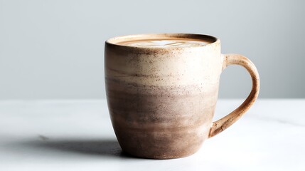 minimalist brown cup side profile on plain white surface for coffee shop branding mockup or rustic drink serving concept image creation