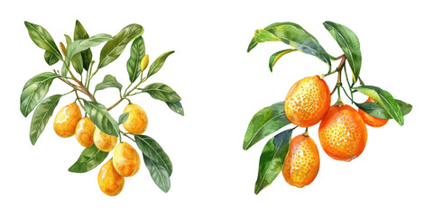 kumquat fruit watercolor vector illustration