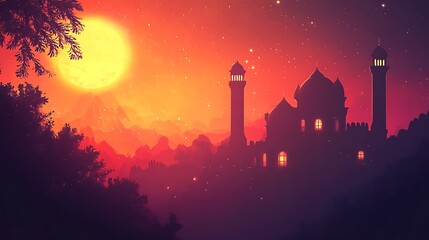 Naklejka premium Night Mosque Landscape Scene