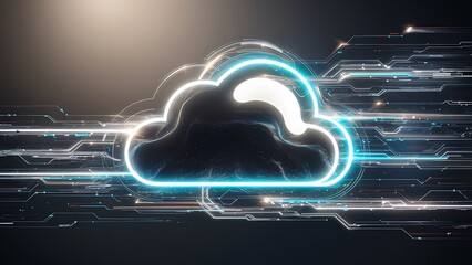Abstract representation of cloud computing with flowing data streams, symbolizing digital storage, internet networks, big data, and modern information technology systems.