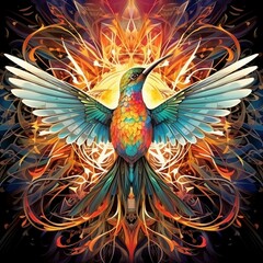 Hypercomplex Kaleidoscopic Hummingbird Portrait