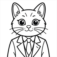 Obraz premium Feline dapperly dressed in a suit. Vector illustration for coloring book