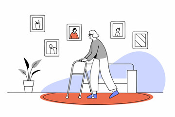 Elderly Person Using Walker for Mobility in Home Setting