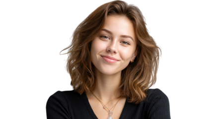 Joyful radiance: A portrait captures a woman's authentic, sincere expression of pure delight and genuine friendliness. This stunning image highlights natural beauty in a candid pose.