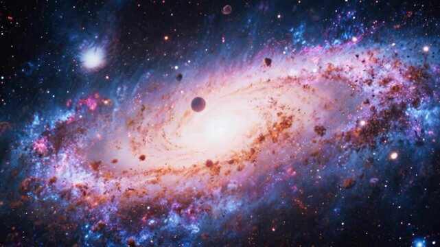Galaxy Spiral Nebula, Stellar Core Formation &ndash; 4K HD Video Footage Download, Colorful Cosmic Dust, Hubble-Inspired Space View, Vibrant Celestial Beauty