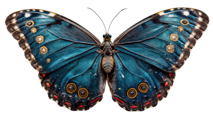 Blue Morpho Butterfly: A vibrant blue morpho butterfly with iridescent blue wings and intricate patterns, showcasing its delicate beauty and captivating details.