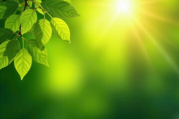 Naklejka premium Soft-focus sunlit leaves, blurred green background, scenic, serene, park