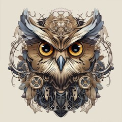 Mechanical Flora Owl Face Portrait