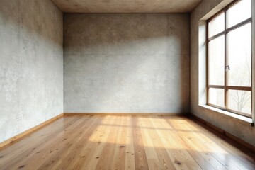 Empty Room with Natural Light Streaming Through a Window and Light Wood Floor