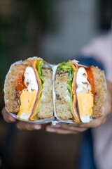 Close up view of sandwich cut 