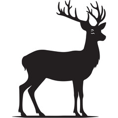 Deer black Silhouette vector art Illustration with white background, animal Silhouette.