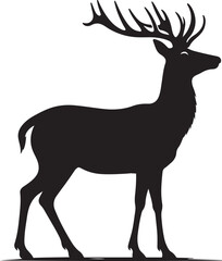 Deer black Silhouette vector art Illustration with white background, animal Silhouette.