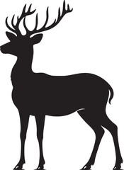 Deer black Silhouette vector art Illustration with white background, animal Silhouette.