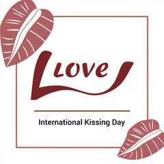 International Kissing Day:  Celebrate the day of love with this graphic featuring a beautiful illustration of red lips and a cursive inscription of the word "LOVE" for International Kissing Day.