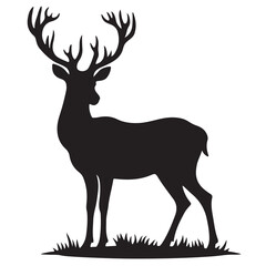 Deer black Silhouette vector art Illustration with white background, animal Silhouette.