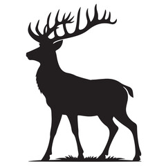 Deer black Silhouette vector art Illustration with white background, animal Silhouette.