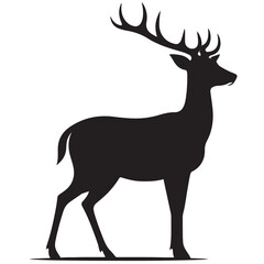 Deer black Silhouette vector art Illustration with white background, animal Silhouette.