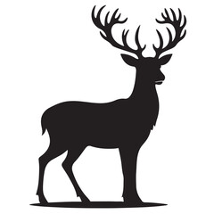 Deer black Silhouette vector art Illustration with white background, animal Silhouette.