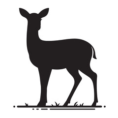 Deer black Silhouette vector art Illustration with white background, animal Silhouette.