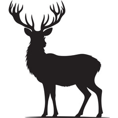 Deer black Silhouette vector art Illustration with white background, animal Silhouette.