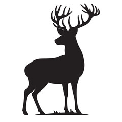 Deer black Silhouette vector art Illustration with white background, animal Silhouette.