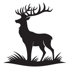 Deer black Silhouette vector art Illustration with white background, animal Silhouette.