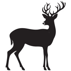 Deer black Silhouette vector art Illustration with white background, animal Silhouette.