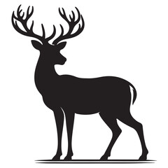 Deer black Silhouette vector art Illustration with white background, animal Silhouette.