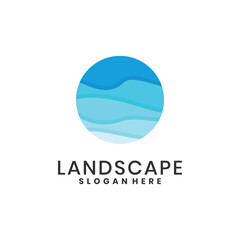 Blue gradient circular landscape logo with wave lines