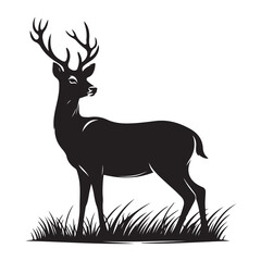 Deer black Silhouette vector art Illustration with white background, animal Silhouette.