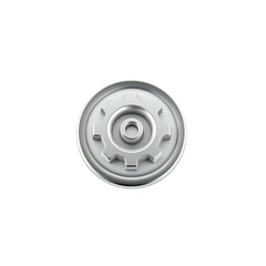 3D rendered silver gear settings icon on a white background