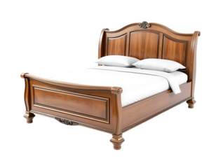 Elegant Wooden Double Bed with White Bedding