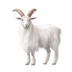 Fototapeta premium Majestic white goat with impressive horns standing against transparent background