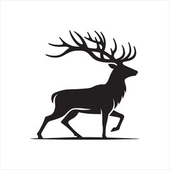 Walking Deer Silhouette – Black and White Flat Vector Art