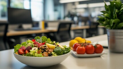 Office Oasis, A Vibrant Salad Break Amidst the Modern Workspace