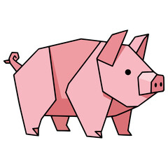 pig origami animal papercraft flat color vector illustration template design