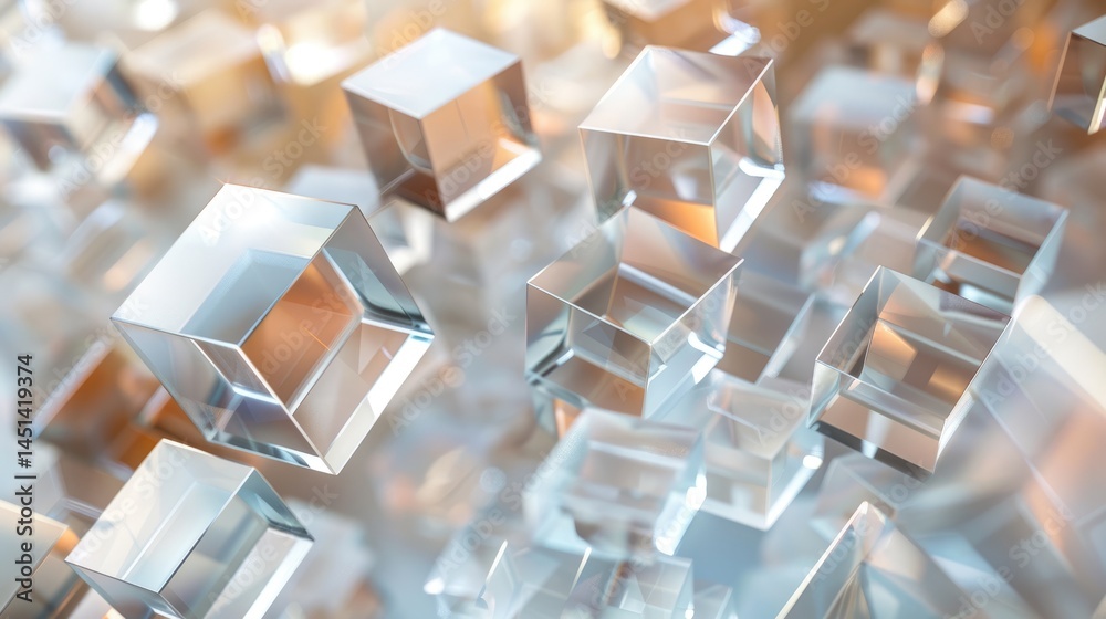 Poster this image features transparent cubes set against a soft background, creating a dynamic 3d effect. i