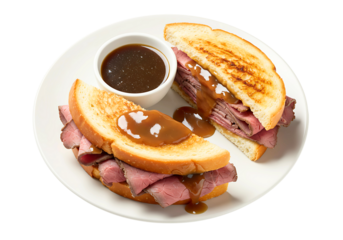 Roast Beef Sandwich with Au Jus Isolated on Transparent Background