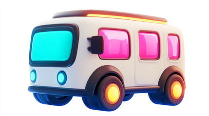 Obraz premium Retro Futuristic Minibus with Neon Lighting and Rounded Features, perfect for a vibrant and dynamic transport-related concept or creative illustration.
