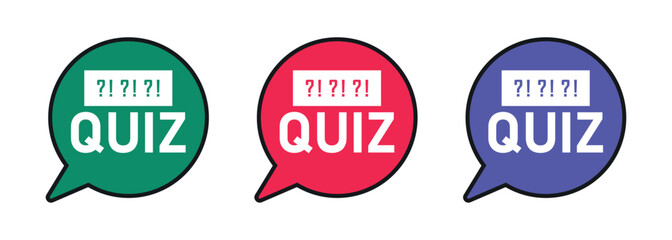 Colorful Quiz Speech Bubble Vector Set with Question Symbols – Fun and Modern Educational Trivia Banner Icons for Online Games, Exams, and Learning Tools