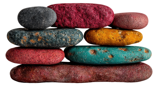 Balanced Harmony:  A balanced stack of colorful stones, representing balance and harmony, a serene and symbolic image, ideal for meditation, relaxation, and contemplation. 